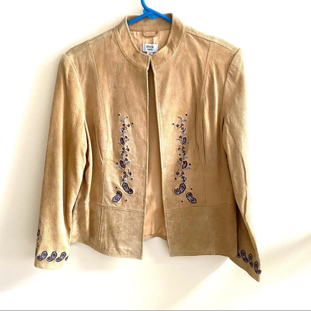 Think Tank Embroidered Suede Jacket Small
